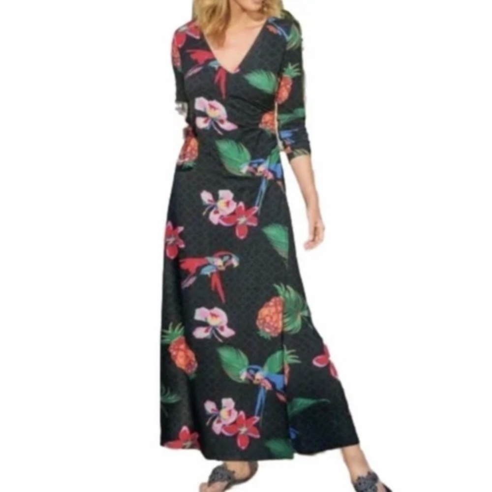 Soft Surroundings Wear Anywhere Tropical Floral Faux Wrap Maxi Dress Vacation